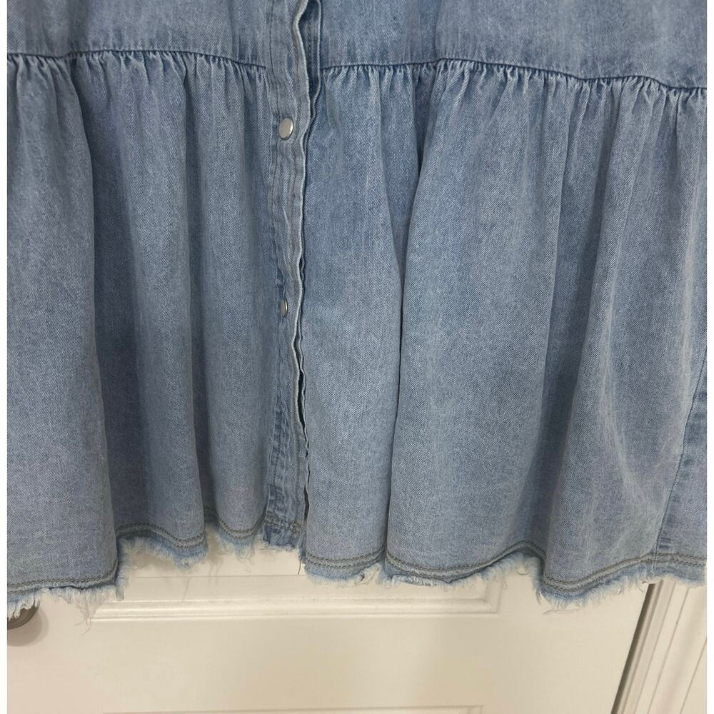 Denim Tiered Pearl Snap Boho Western Shirt Dress Country Concert Cowgirl Large - Picture 5 of 10